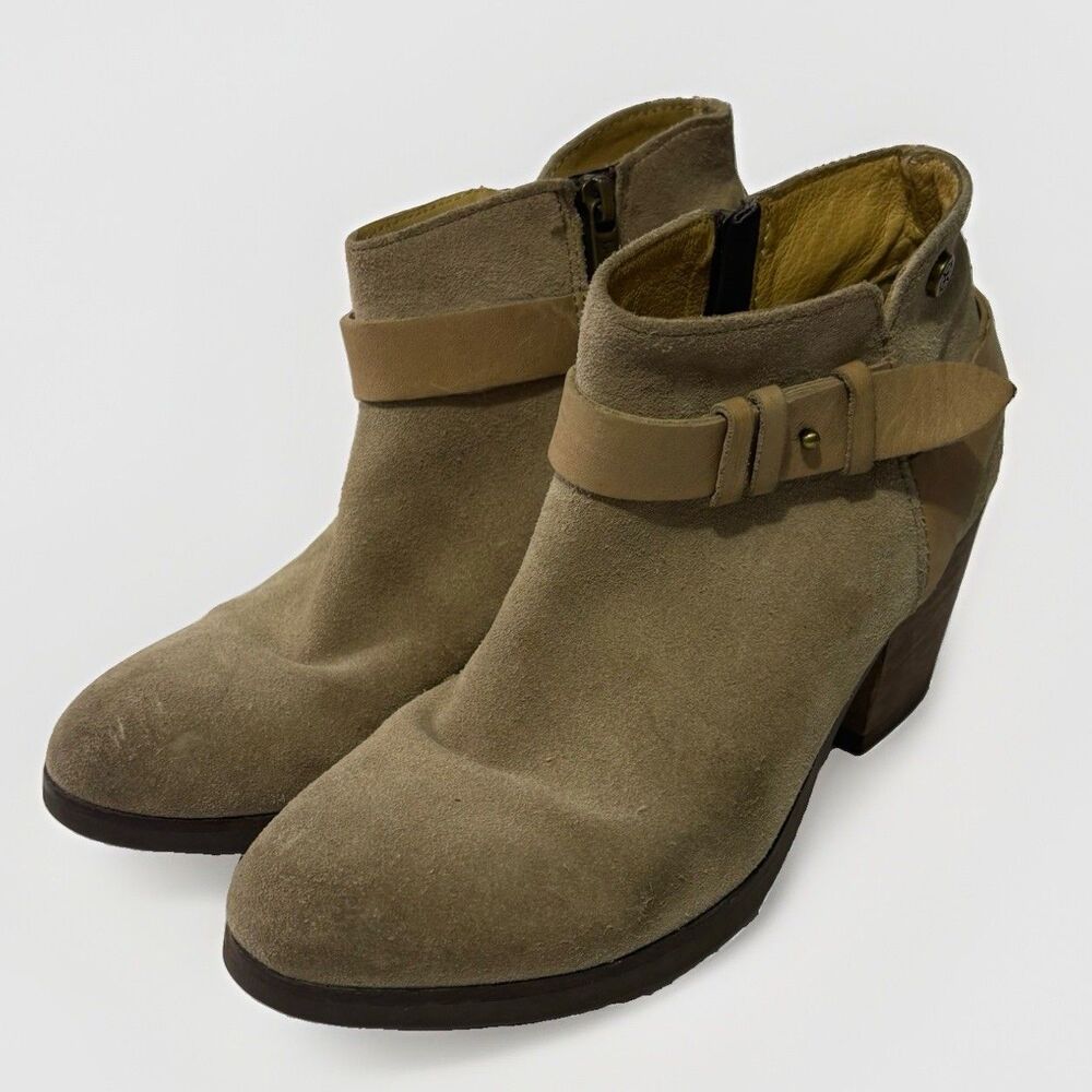 Bussola Reikiavik Ankle Boots Side Zip Suede Taupe Brown Women Sz Eur 40 US 9
